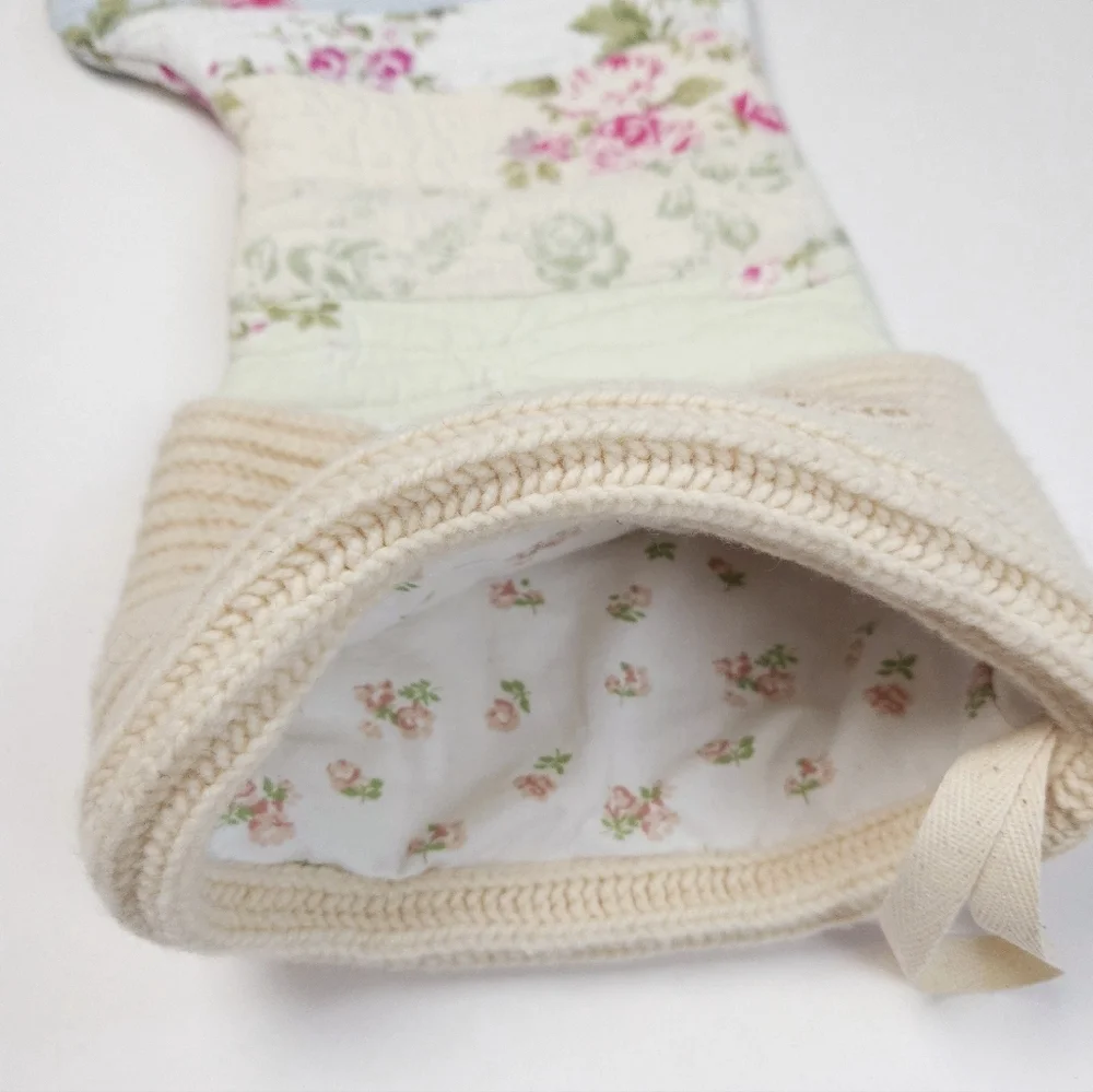 Upcycled Quilted Shabby Chic Christmas Stocking Ivory and Pink Floral
